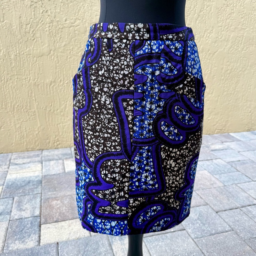 $870 MARNI Bold Abstract Print Multicolor Blue Purple Midi Skirt Sz IT 40